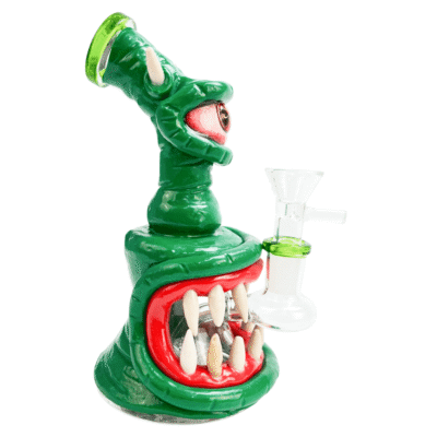 Bong de Vidro Abduzido Gold Line Médio Monster Angry Green